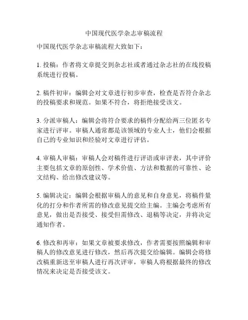 中国现代医学杂志审稿流程
