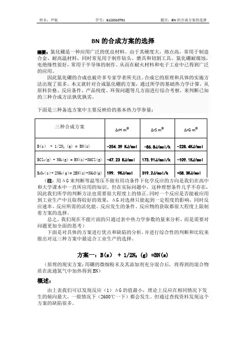 BN合成方案的选择—尹航—6123310701