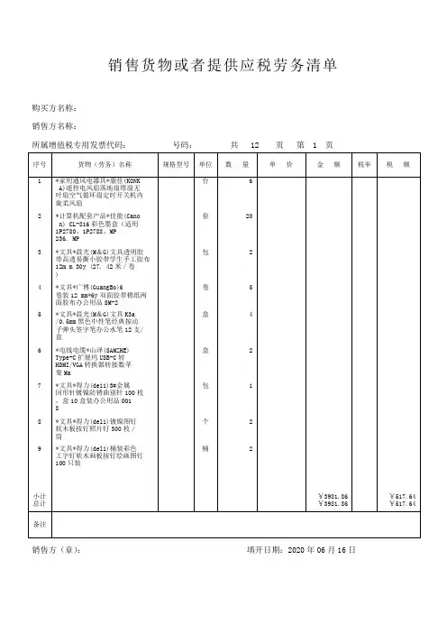 销售货物或者提供应税劳务清单