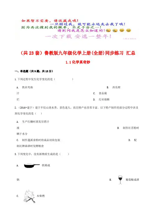 独家(共23份)鲁教版九年级化学上册(全册) 同步练习 汇总(含全册练习题)