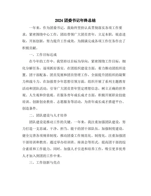 2024团委书记年终总结