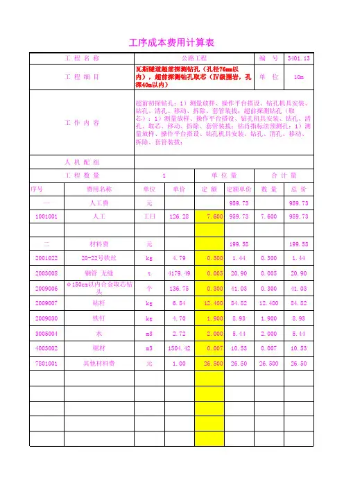 3401.13超前探测钻孔取芯(Ⅳ级围岩,孔深40m以内)