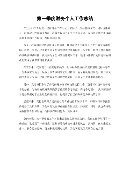 第一季度财务个人工作总结