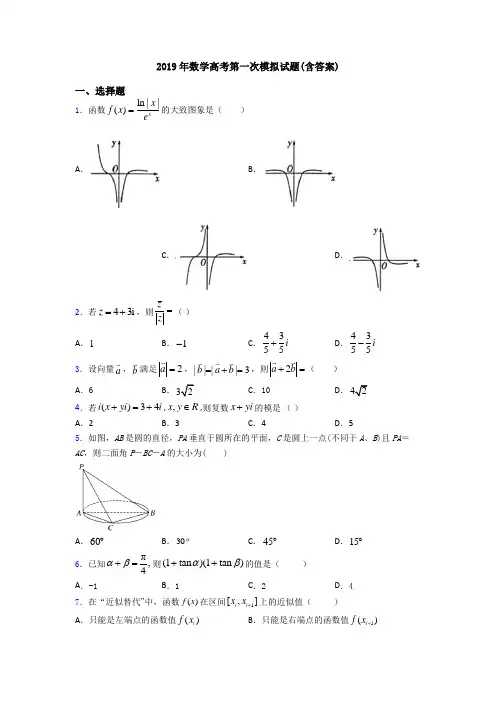 2019年数学高考第一次模拟试题(含答案)