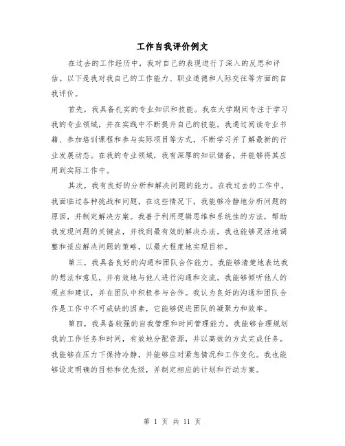 工作自我评价例文（七篇）