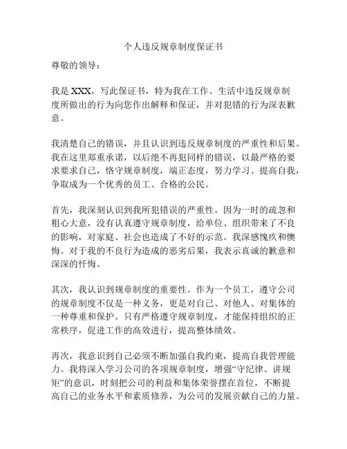 个人违反规章制度保证书