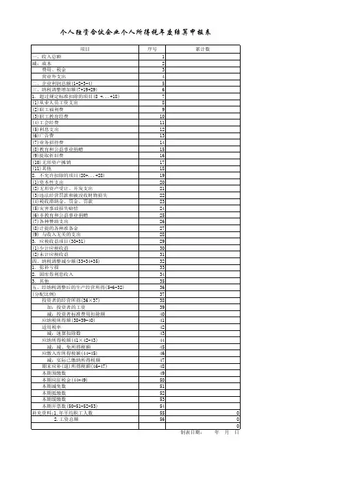 个人独资合伙企业个人所得税年度结算申报表