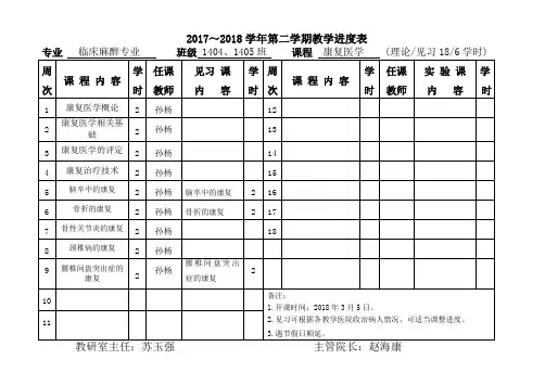2017~2018学年第二学期教学进度表