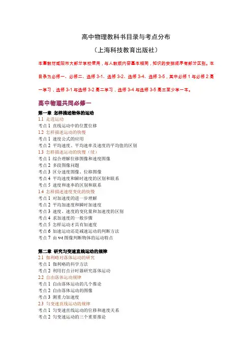 高中物理目录与考点分布(沪科版)