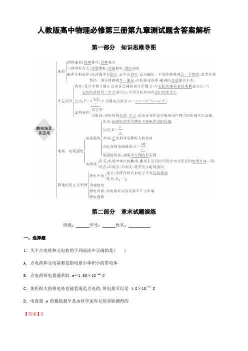 人教版高中物理必修第三册第九章测试题含答案解析