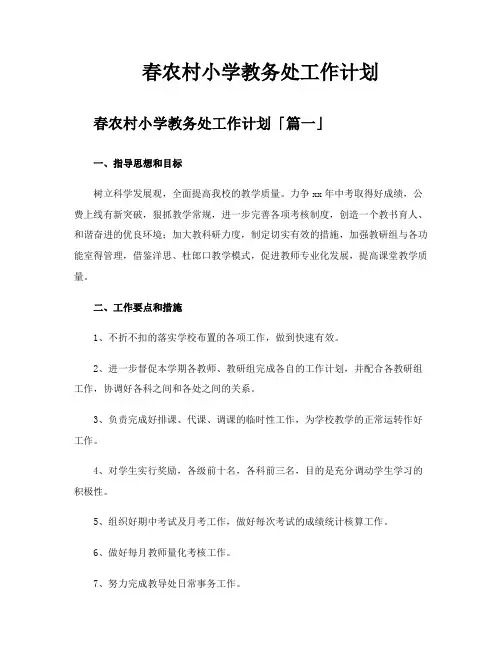 春农村小学教务处工作计划
