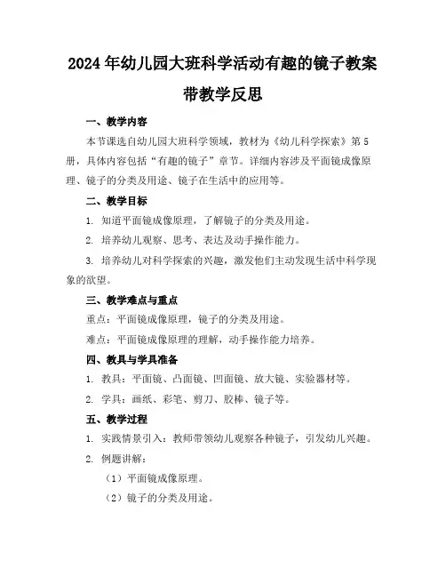 2024年幼儿园大班科学活动有趣的镜子教案带教学反思