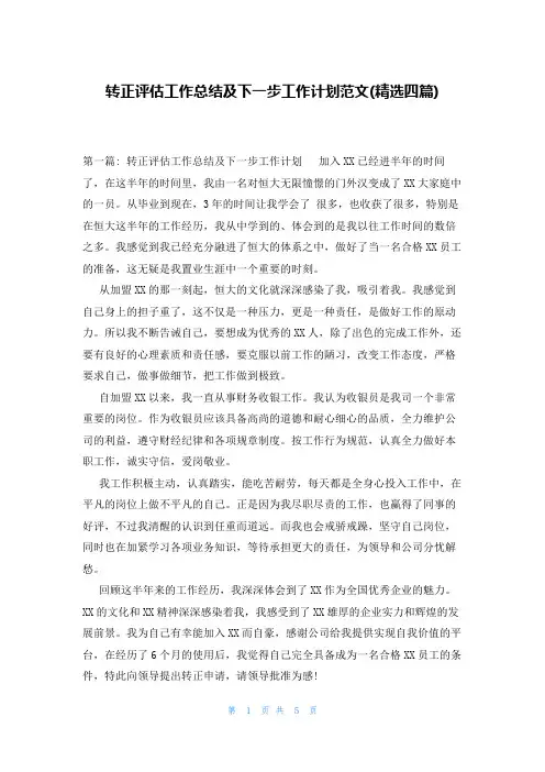 转正评估工作总结及下一步工作计划范文(精选四篇)
