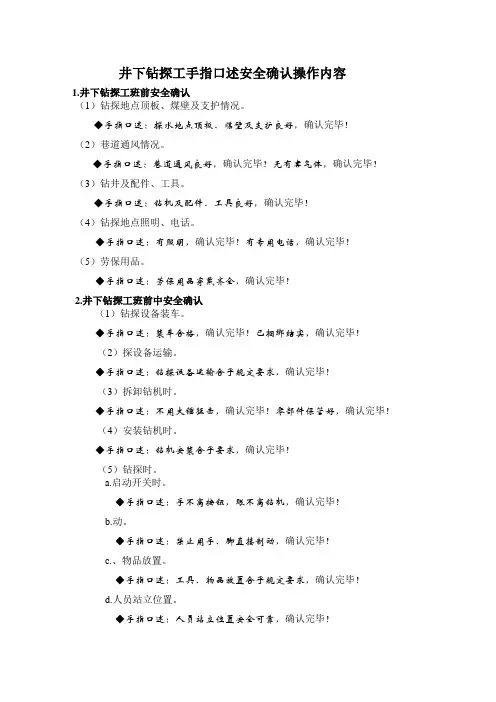 探放水队工种手指口述安全确认操作内容