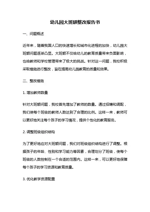 幼儿园大班额整改报告书