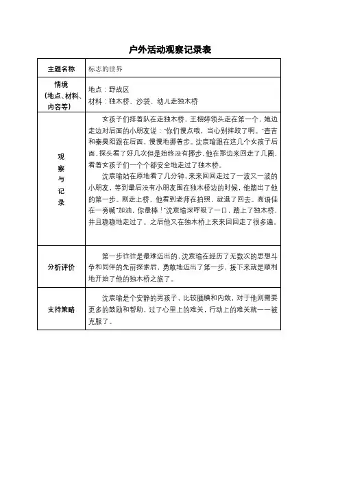 大班区域游戏观察记录表