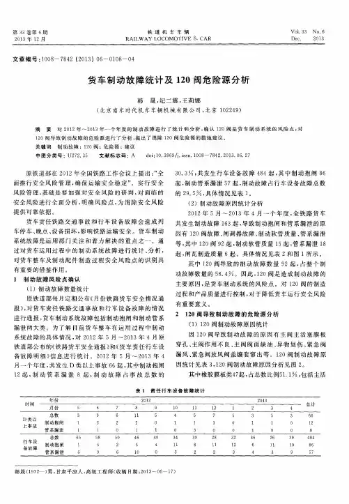 货车制动故障统计及120阀危险源分析