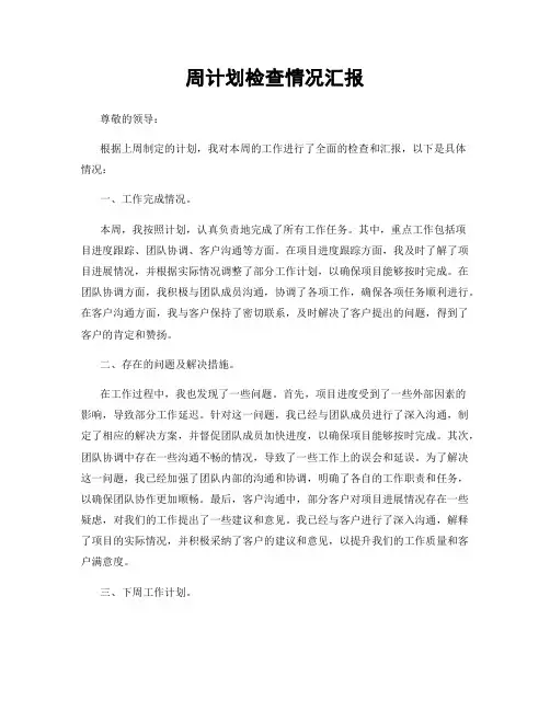 周计划检查情况汇报