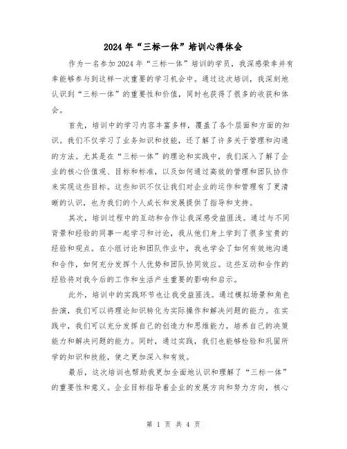 2024年“三标一体”培训心得体会(2篇)