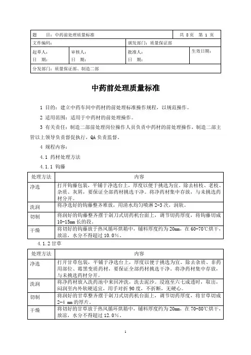 中药前处理质量标准