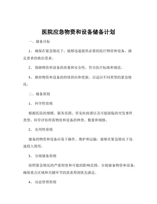 医院应急物资和设备储备计划
