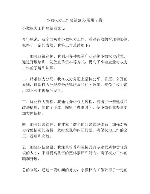 小微权力工作总结范文(通用7篇)