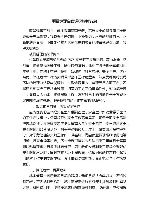 项目经理自我评价模板五篇