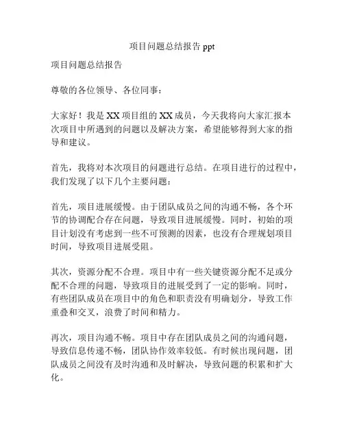 项目问题总结报告ppt