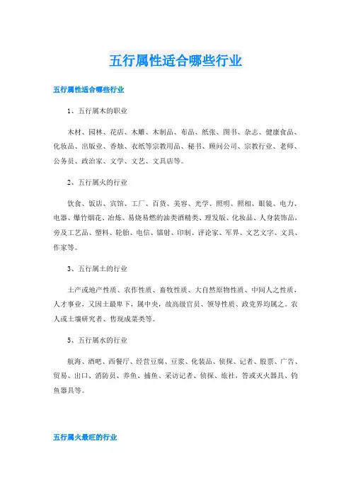 五行属性适合哪些行业