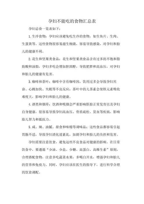 孕妇不能吃的食物汇总表