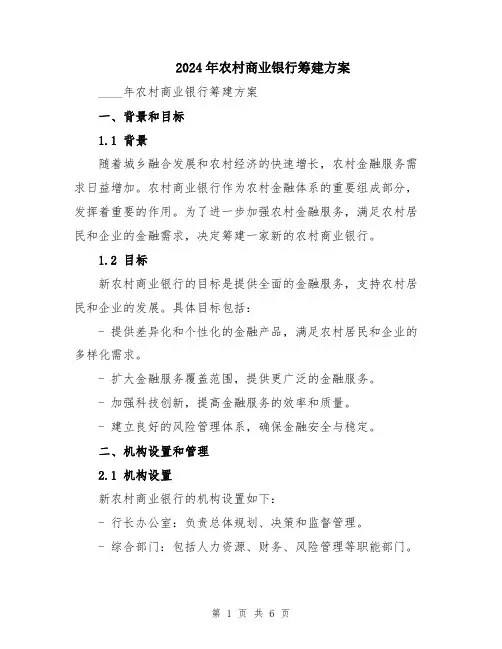2024年农村商业银行筹建方案