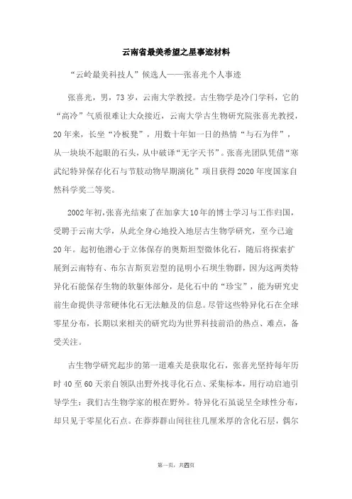 云南省最美希望之星事迹材料