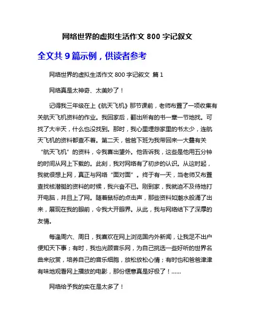 网络世界的虚拟生活作文800字记叙文