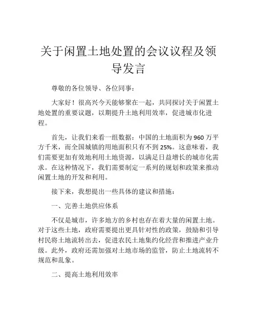 关于闲置土地处置的会议议程及领导发言