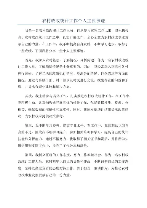 农村政改统计工作个人主要事迹