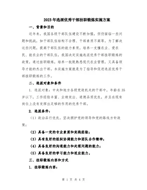 2023年选派优秀干部挂职锻炼实施方案