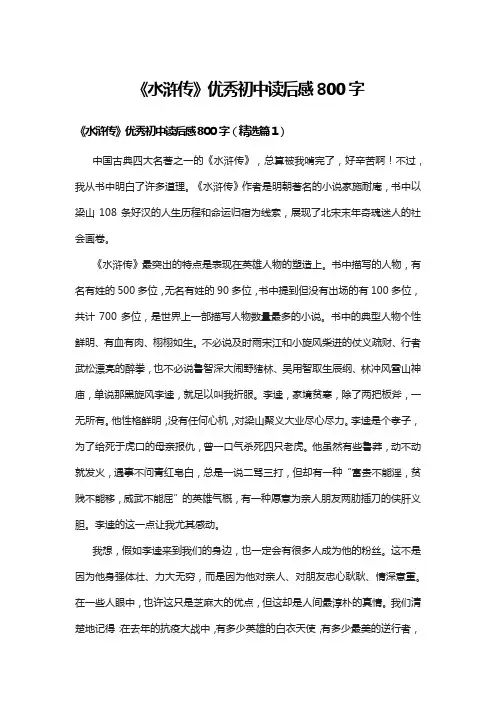 《水浒传》优秀初中读后感800字5篇