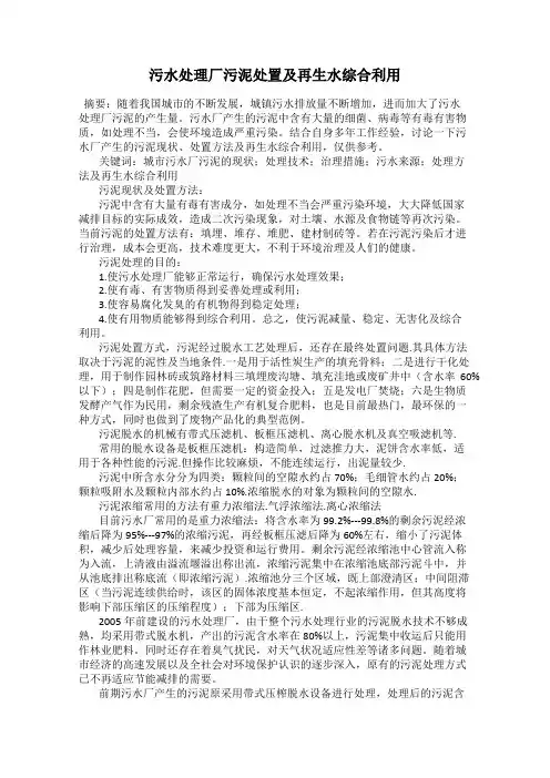污水处理厂污泥处置及再生水综合利用