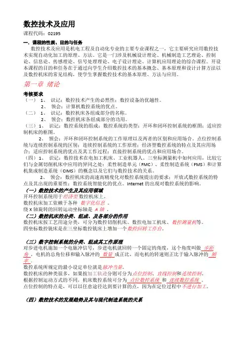数控技术及应用自学复习资料