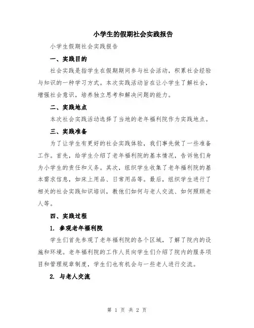 小学生的假期社会实践报告