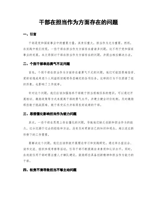 干部在担当作为方面存在的问题