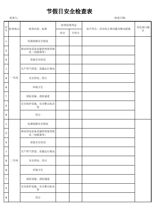 节假日安全检查表