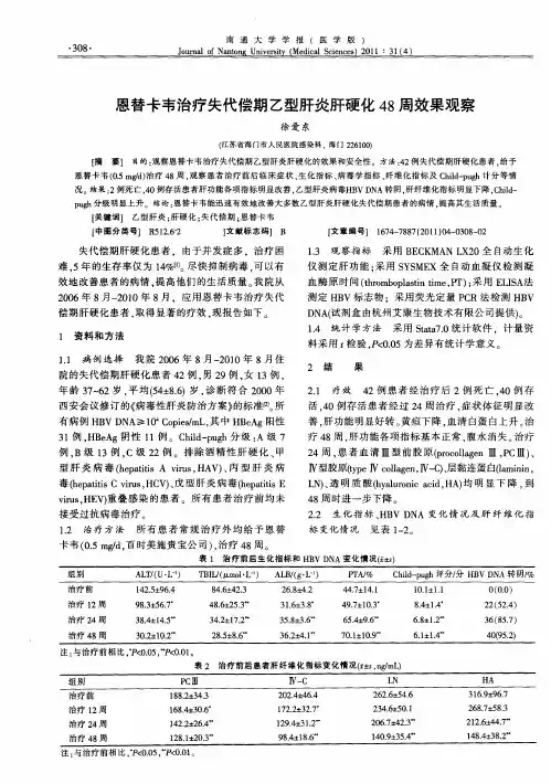 恩替卡韦治疗失代偿期乙型肝炎肝硬化48周效果观察
