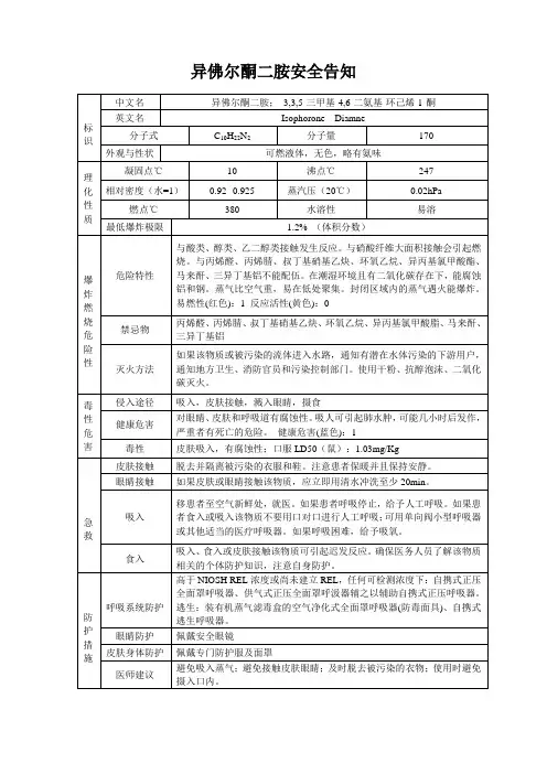 异佛尔酮二胺安全告知
