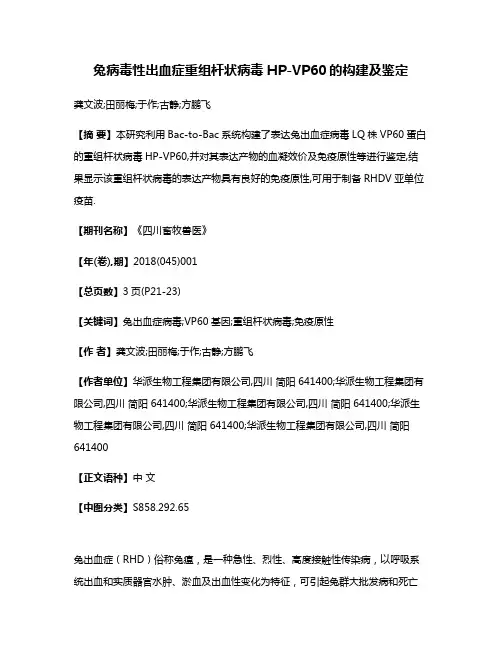 兔病毒性出血症重组杆状病毒HP-VP60的构建及鉴定
