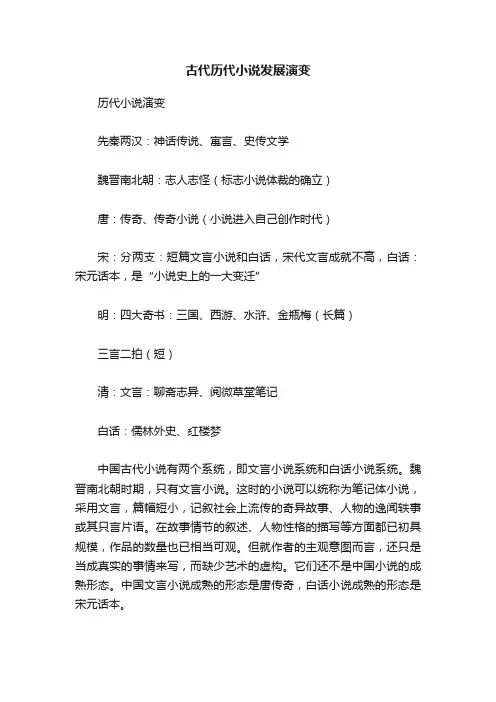 古代历代小说发展演变