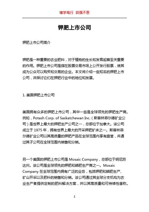 钾肥上市公司