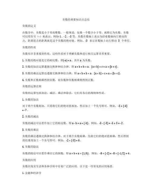 负数的重要知识点总结
