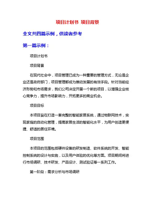 项目计划书 项目背景