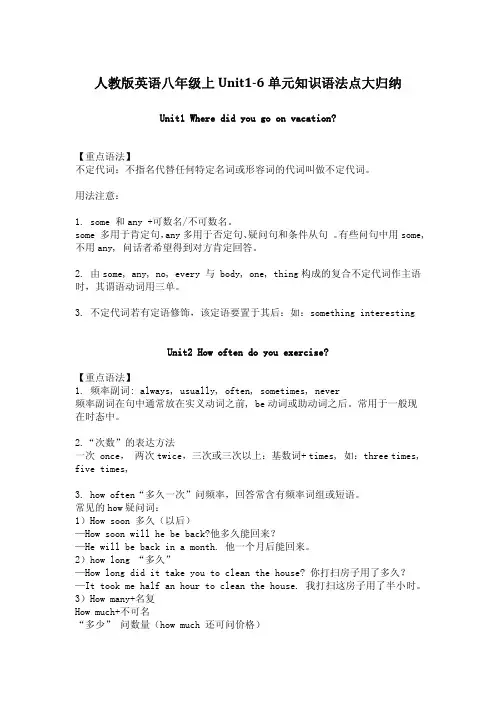 人教版英语八年级上Unit1-6单元知识语法点大归纳